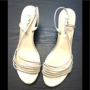 Nina NY Gold Rhinestone Small Heel Sandal 8.5
